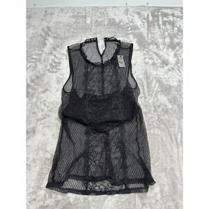 Express Lace Top Womens Size Medium Black Sheer Built In Bra Sleeveless NWT